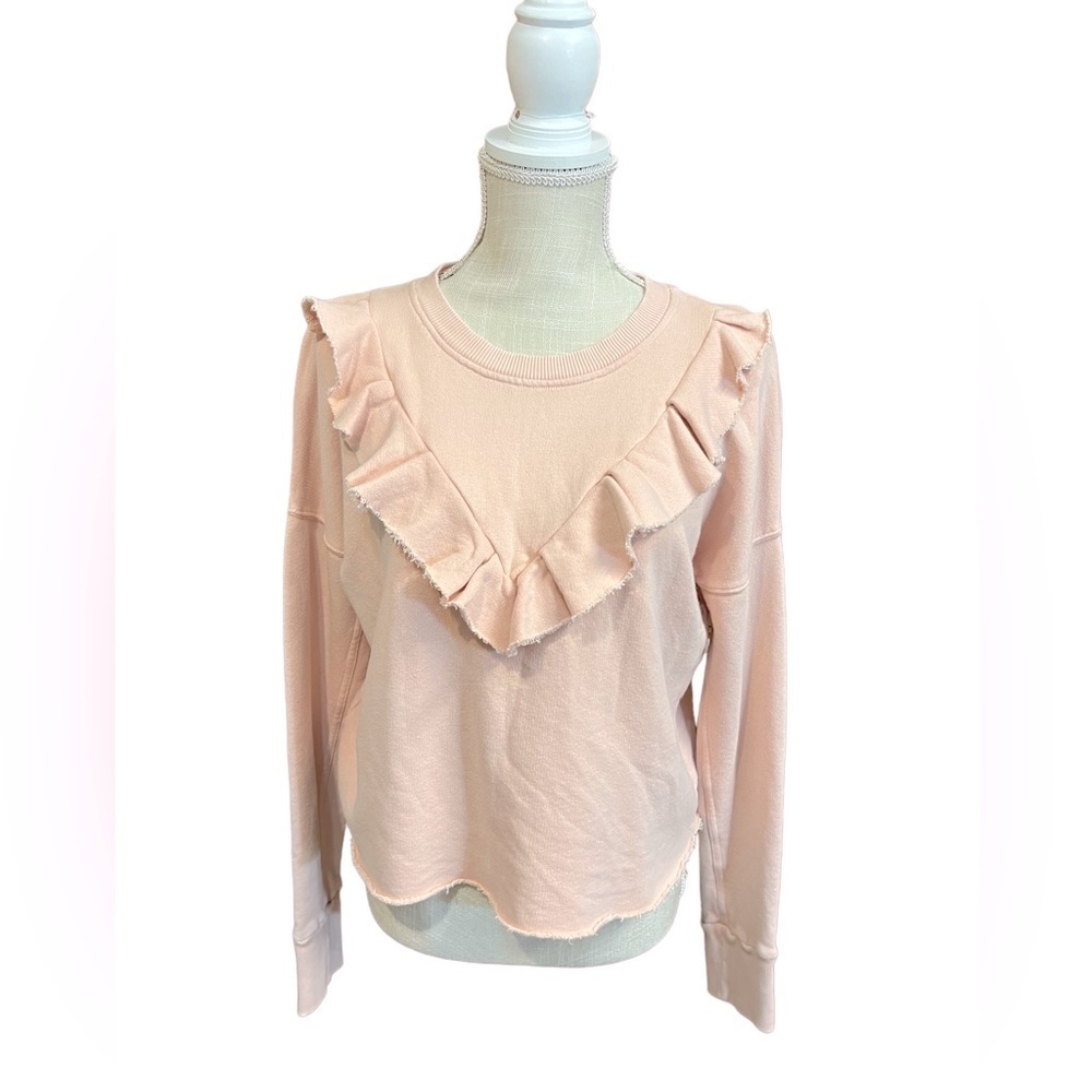 FREE PEOPLE Ooh La Ruffled Oversized Pullover Sweatshirt in Ballet Pink EUC - Picture 2 of 16